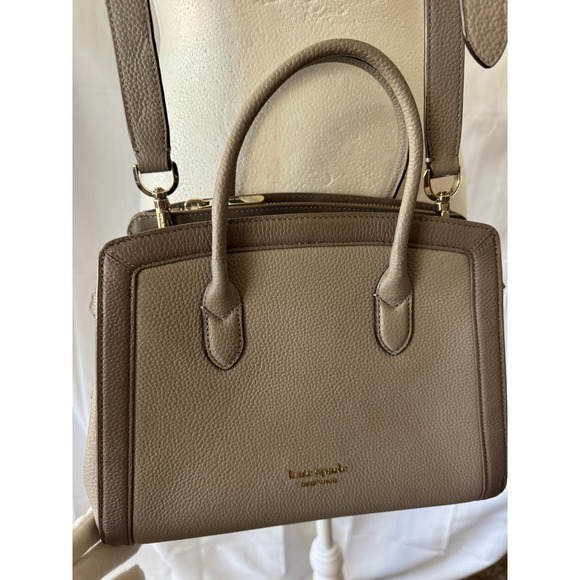 Kate Spade New York Satchel Crossbody Bag Pebbled Leather Handbag Taupe Gray - Picture 1 of 8